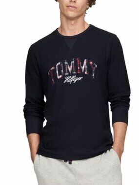 Tommy Hilfiger Mens Thermal Logo Long-Sleeve Navy